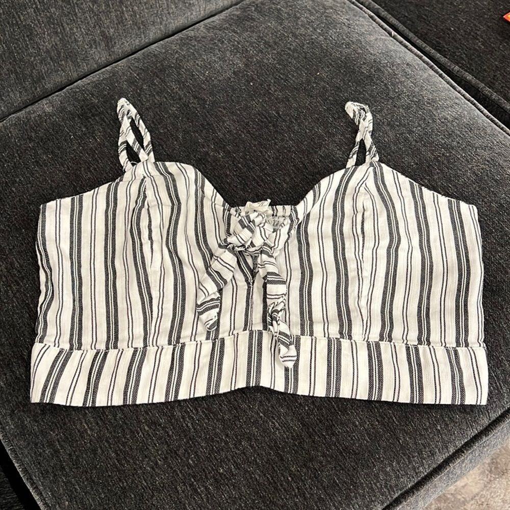 Garage White Striped Crop Top Tank | Large